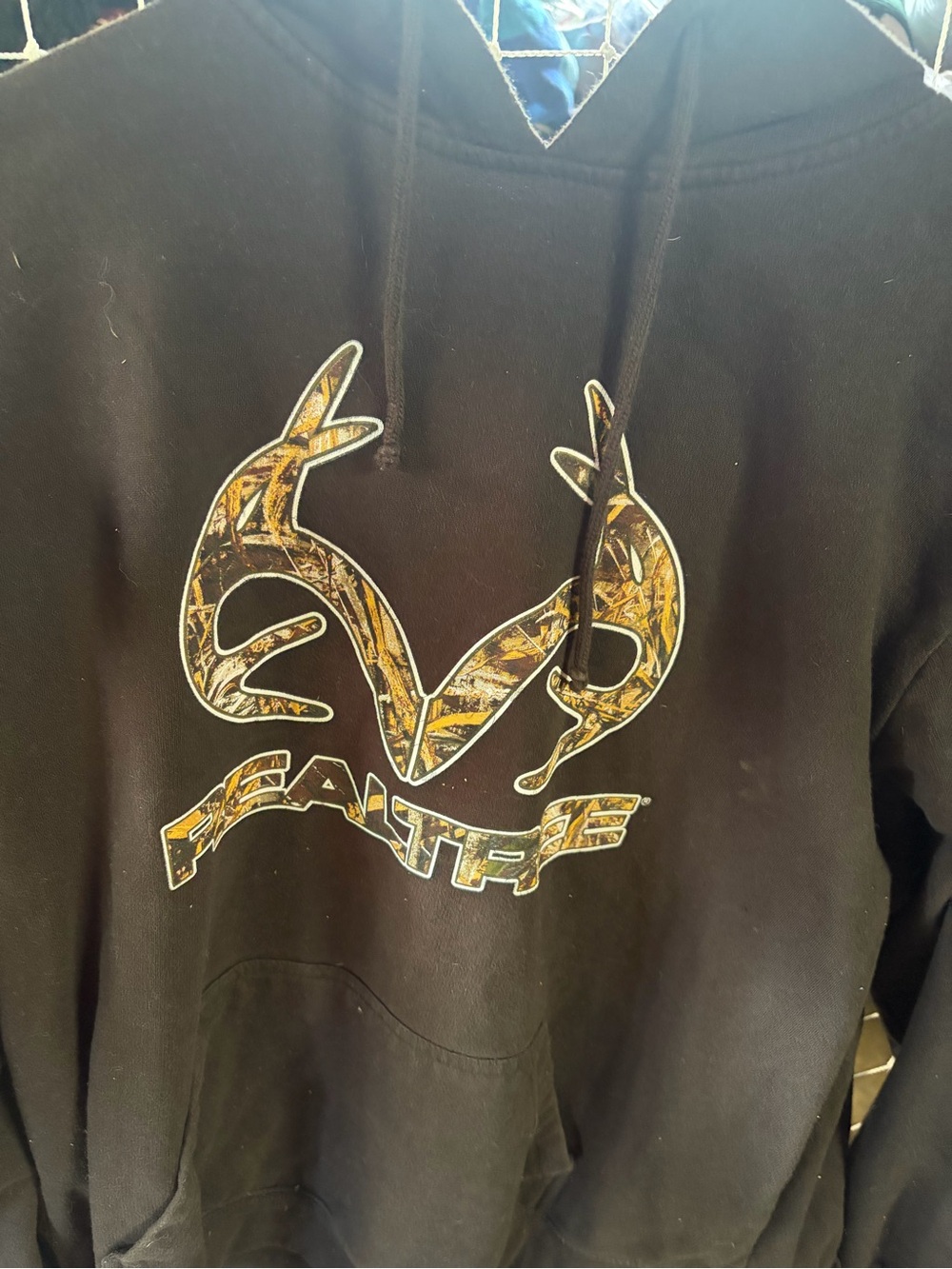 Realtree Black Hoodie with Camo Antler Graphic
